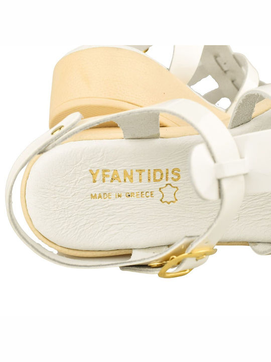 Yfantidis Leather Women's Flat Sandals in White Color