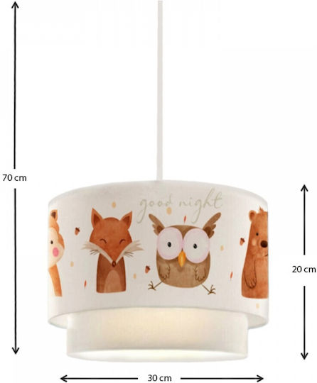 Klikareto O singură lumină Lumină de tavan pentru copii Suspendata din material textil cu suport pentru bec E27 Alb 30x70cm