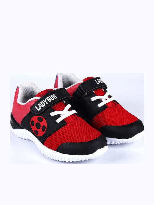 Miraculous Ladybug Kids Sneakers with Hoop & Loop Closure Red with Lights