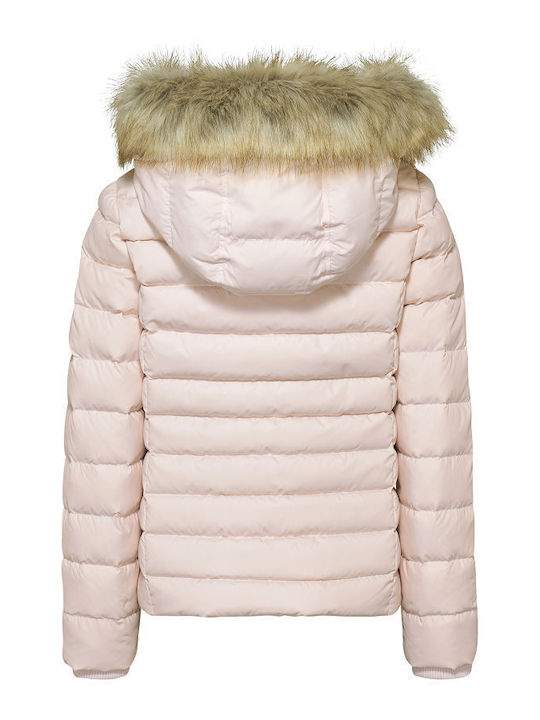 Tommy Hilfiger Women's Short Puffer Jacket for Winter with Hood Pink