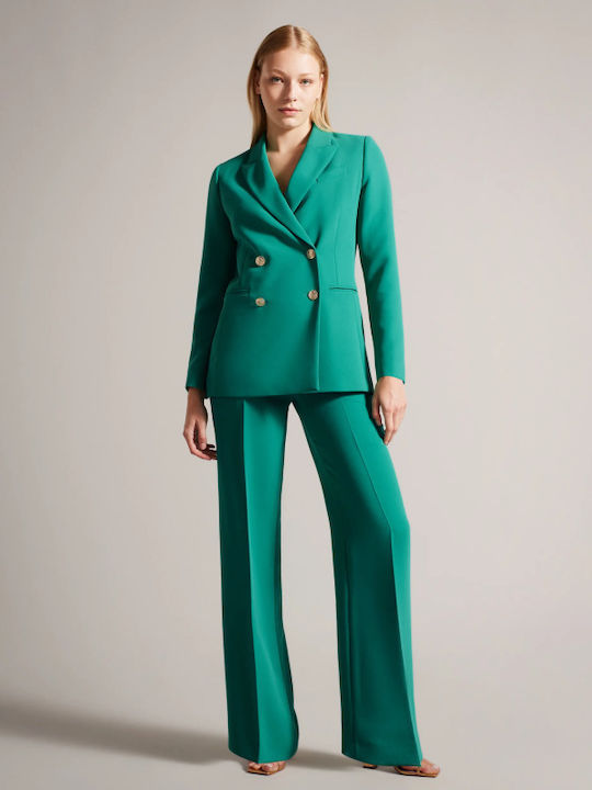 Women's High-waisted Fabric Trousers in Wide Line Green