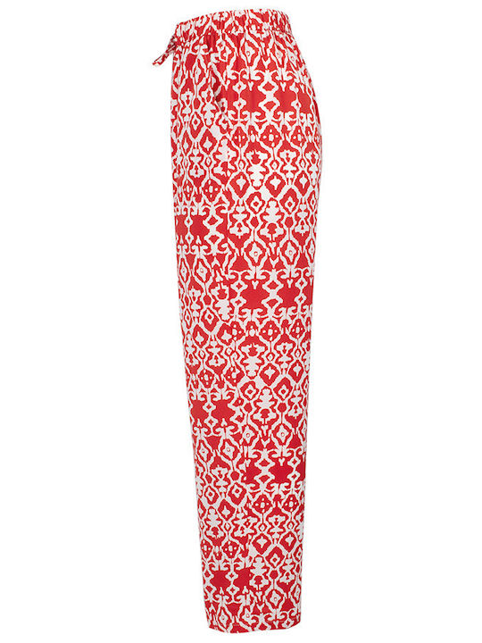 Women's High-waisted Fabric Trousers with Elastic in Loose Fit Orange