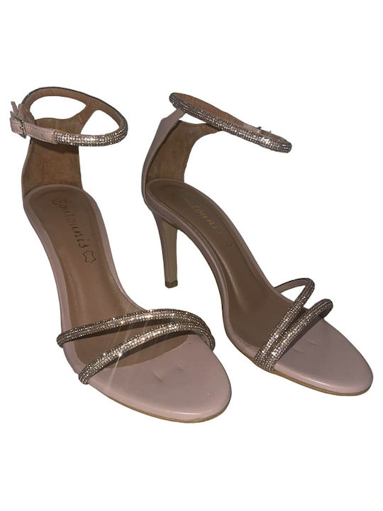 Toutounis Leather Women's Sandals Nude with High Heel