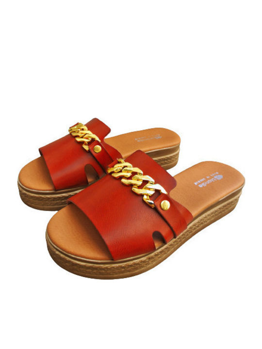 Leather Women's Flat Sandals Anatomic in Tabac Brown Color