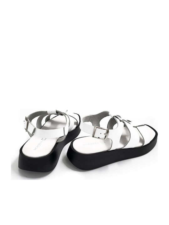 Leather Women's Flat Sandals Flatforms in White Color