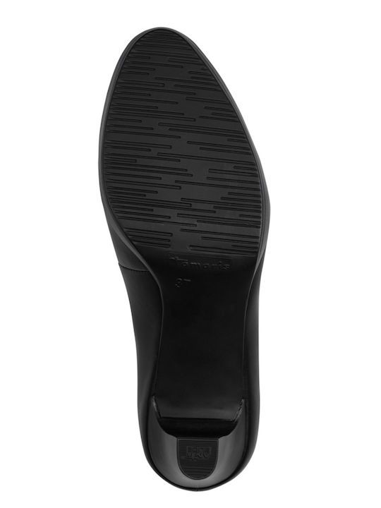Leather Black Medium Heels with Strap