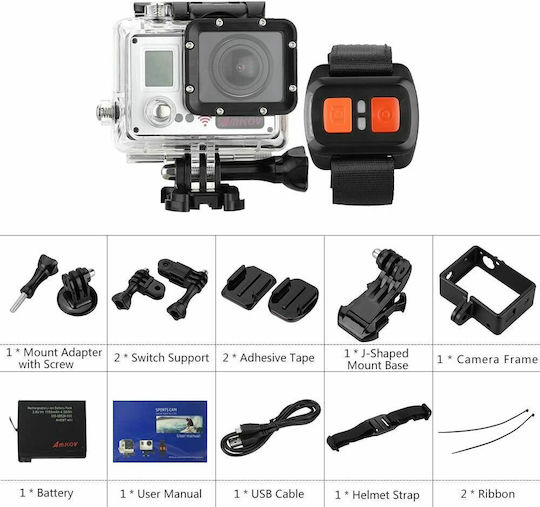 Amkov AMK7000S Action Camera 4K Ultra HD Underwater with Screen 2" and Wi-Fi Silver