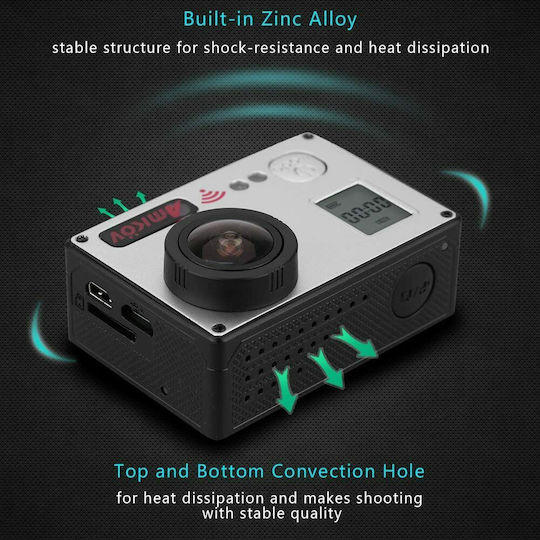 Amkov AMK7000S Action Camera 4K Ultra HD Underwater with Screen 2" and Wi-Fi Silver