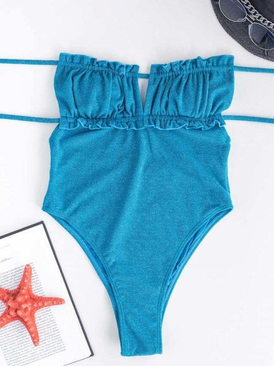 Blue One Piece Swimsuit with Removable Padding