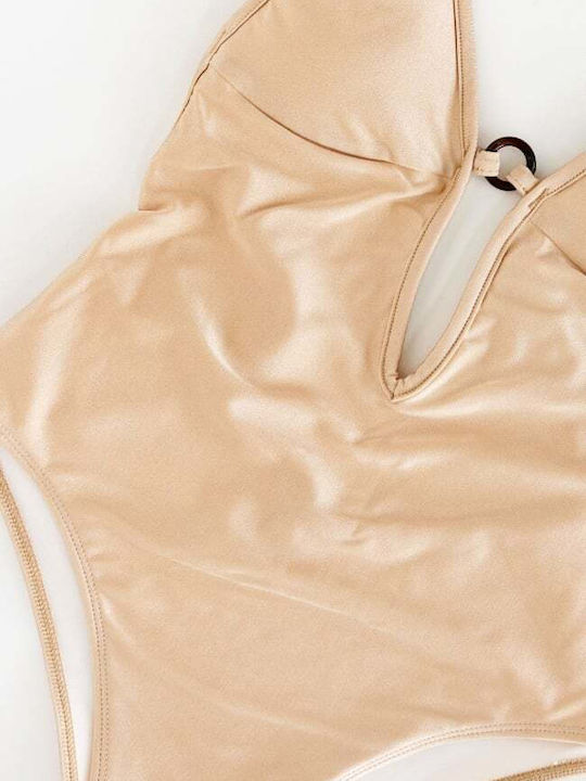 One Piece Swimsuit with Removable Padding Beige