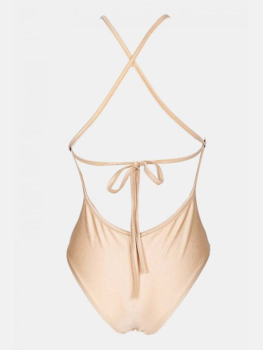 One Piece Swimsuit with Removable Padding Beige