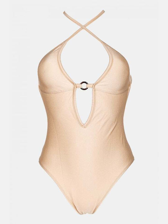 One Piece Swimsuit with Removable Padding Beige