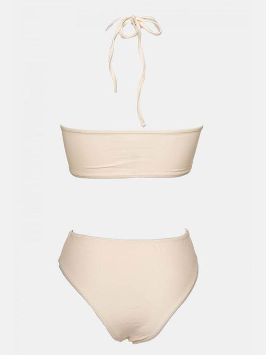 Swimsuit with Openings and Removable Padding Beige