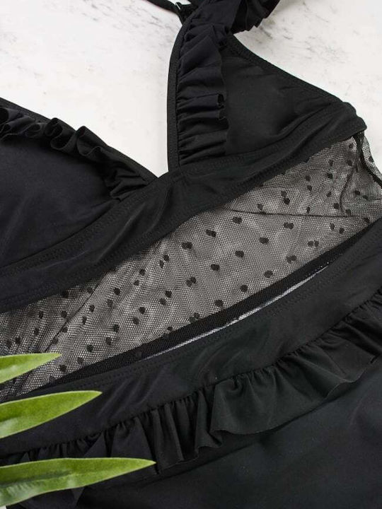 Costum De Baie Întreg Cu Burete Detașabil Negru
