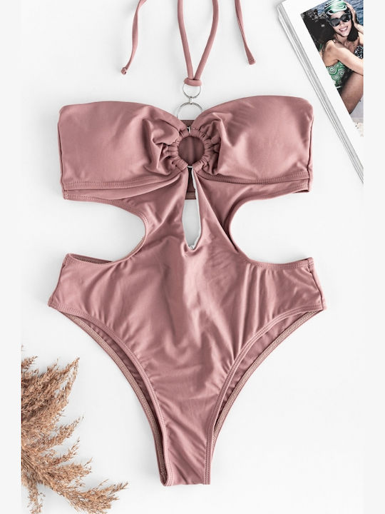 Swimsuit with Openings and Removable Padding Pink