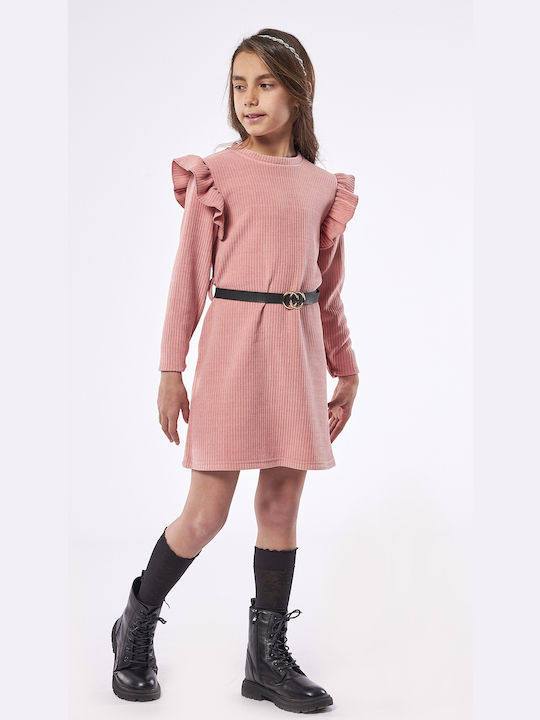 Εβίτα Παιδικό Φόρεμα Σετ με Αξεσουάρ Μακρυμάνικο Ροζ