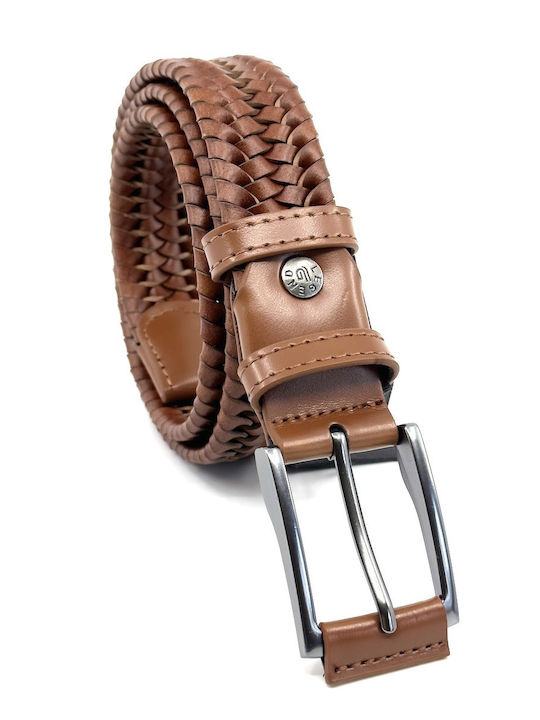 Elastic Men's Belt Leather Knitted Tabac Brown
