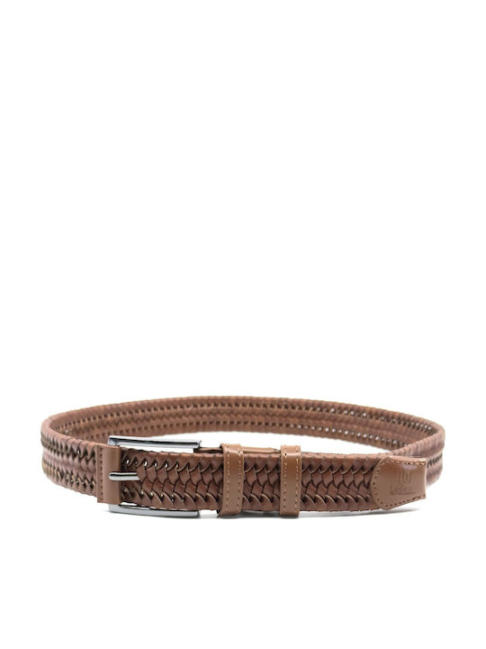 Elastic Men's Belt Leather Knitted Tabac Brown