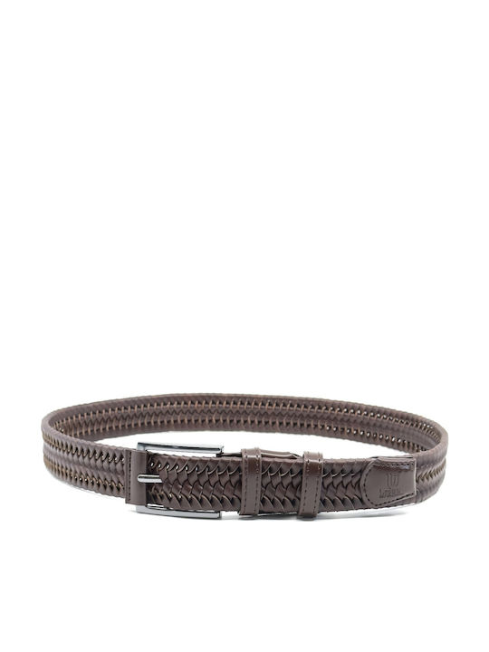 Elastic Men's Belt Leather Knitted Brown