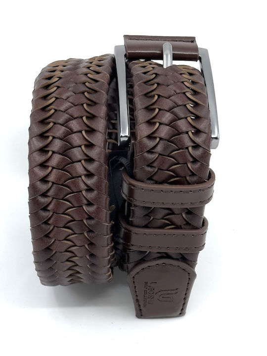Elastic Men's Belt Leather Knitted Brown