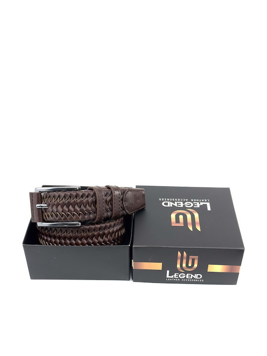 Elastic Men's Belt Leather Knitted Brown