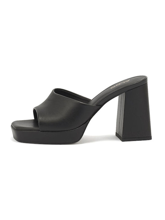 Aldo Chunky Heel Leather Mules Black