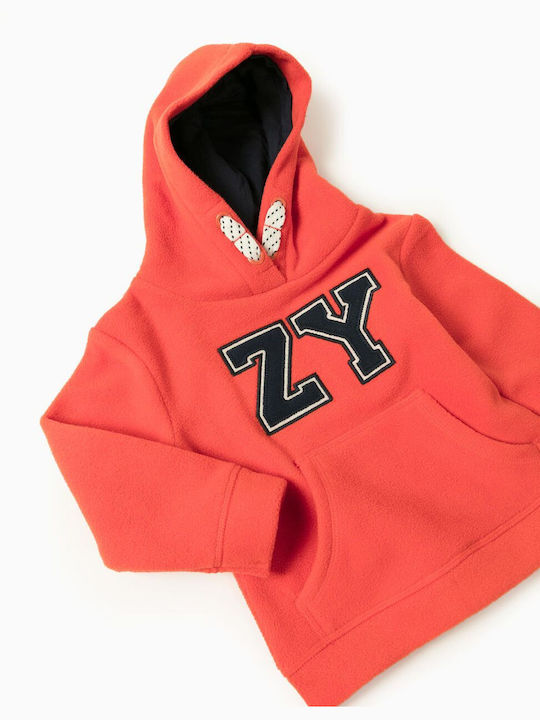 Zippy Fleece Παιδικό Φούτερ με Κουκούλα και Τσέπες Πορτοκαλί