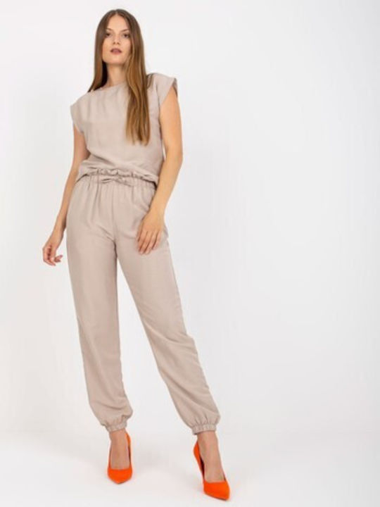 Rue Paris Damen-Sweatpants-Set Beige