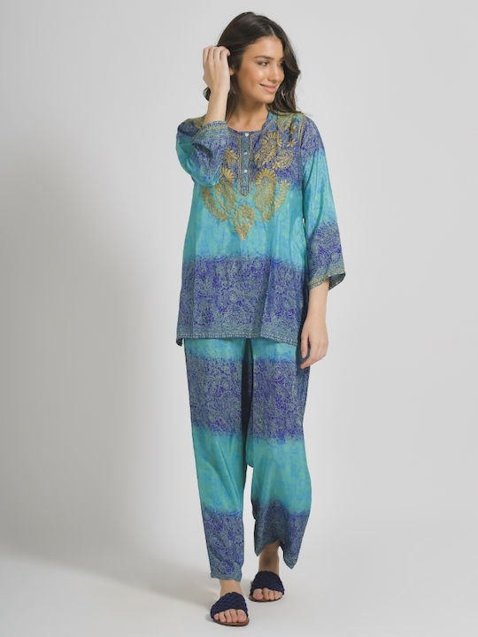 Ble Resort Collection Γυναικείο Μακρύ Καφτάνι Παραλίας Μπλε