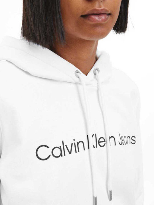 Calvin Klein Institutional Logo Γυναικείο Φούτερ με Κουκούλα Λευκό