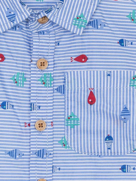 Kids Striped Shirt Short Sleeve Light Blue
