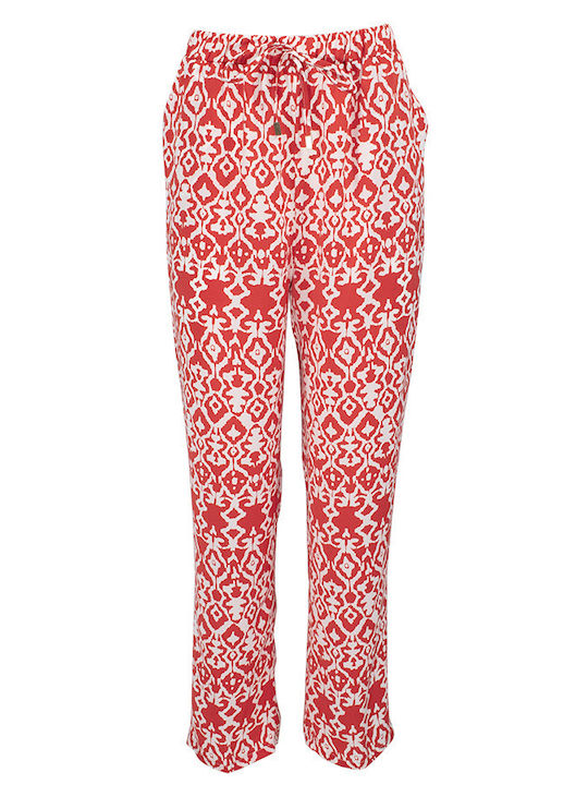 Women's High-waisted Fabric Trousers with Elastic in Loose Fit Orange
