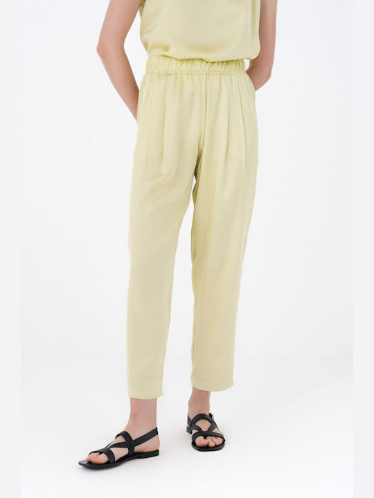 Philosophy Wear Women's High-waisted Satin Trousers with Elastic Yellow