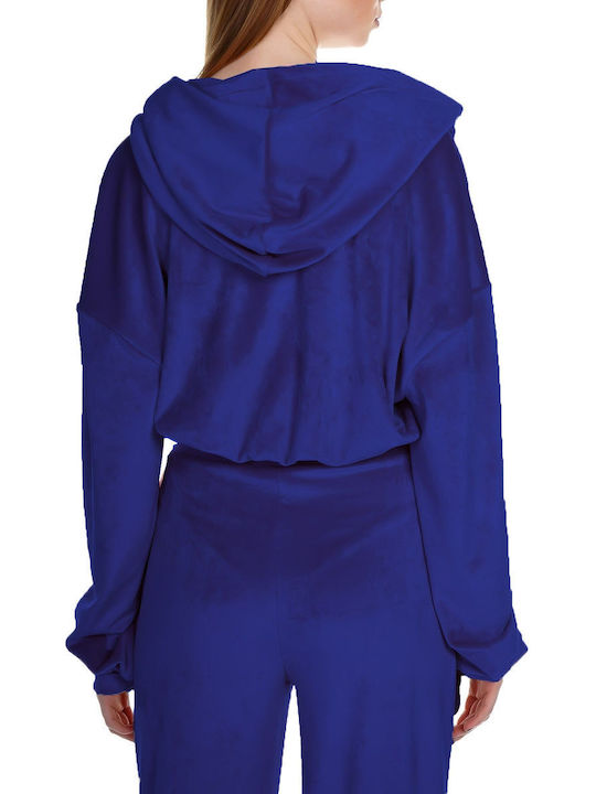 Kendall + Kylie Lungă Jachetă Hanorac pentru Femei Catifea Cu glugă Albastru