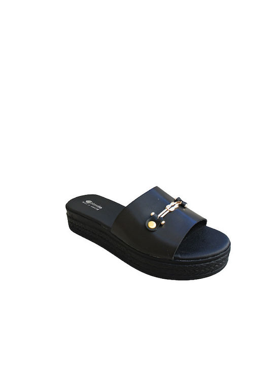 Blondie Leather Women's Flat Sandals Anatomic Flatforms in Black Color