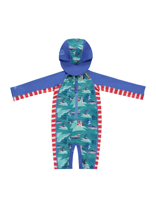 Close Parent Kids Swimwear One-Piece with Hat Blue