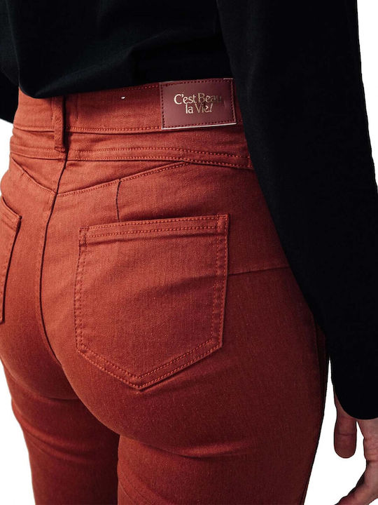 Damen Stoff Hose Push-up in Schlanker Passform Rot