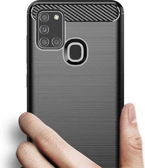 Techsuit Carbon Back Cover Silicon Negru (Galaxy A21s)