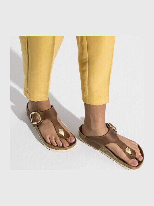 Gizeh Big Buckle Leather Women's Flat Sandals Anatomic in Tabac Brown Color Regular Fit