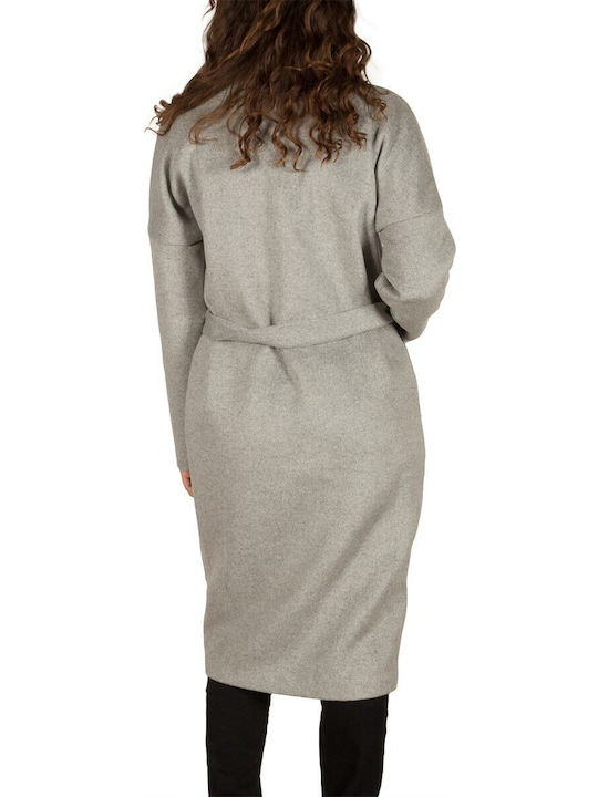Wool Women's Gray Coat with Buttons