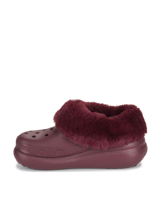 Crocs Furever Crush Women's Clogs with Fur Burgundy