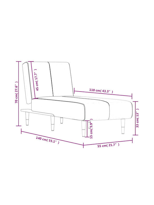 Velvet Recliner Gray L155xW55xH33cm