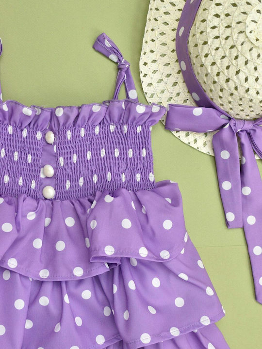 Potre Kids Dress Set with Accessories Polka Dot Sleeveless Purple