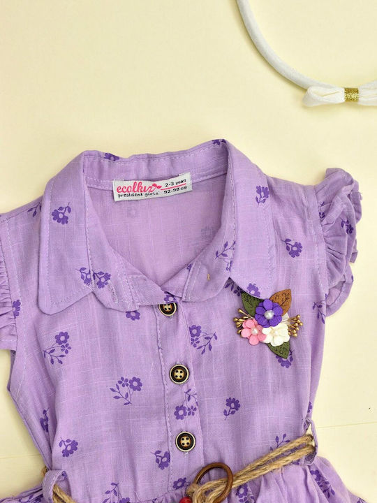 Children's Dress Short Sleeve Set with Accessories Purple