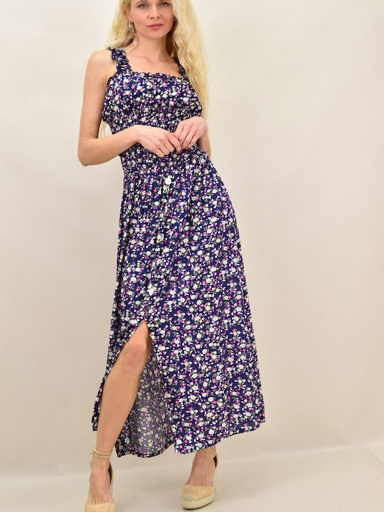 Potre Set with High Waist Midi Skirt Floral in Navy Blue color