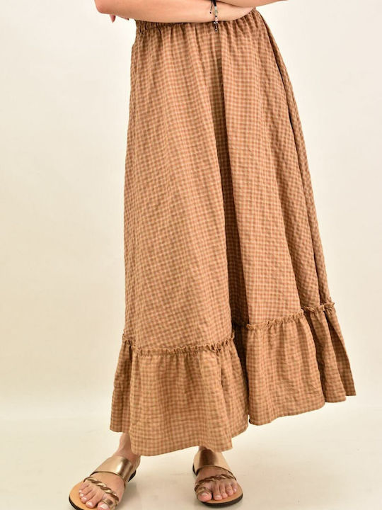 High-waisted Midi Skirt Checked Tabac Brown