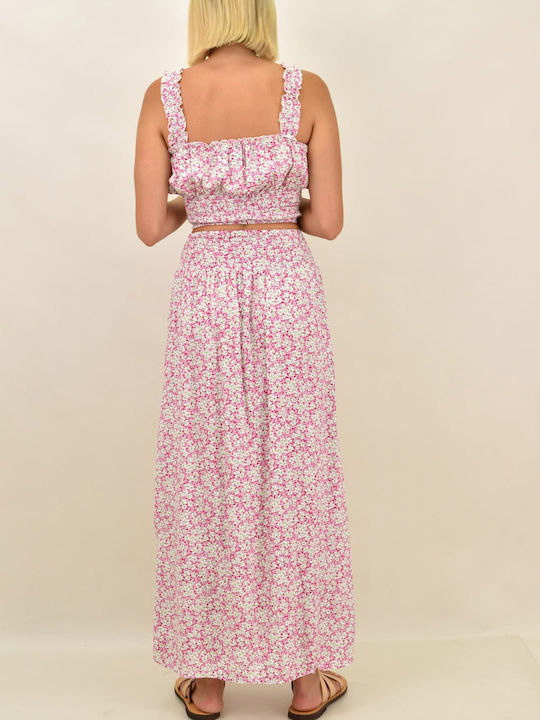 Set with High-waisted Midi Skirt Floral Pink