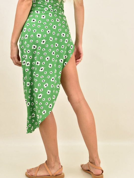 Potre High Waist Midi Skirt Floral in Green color