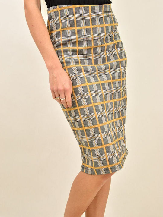 Potre Pencil High Waist Midi Skirt Checked in Yellow color