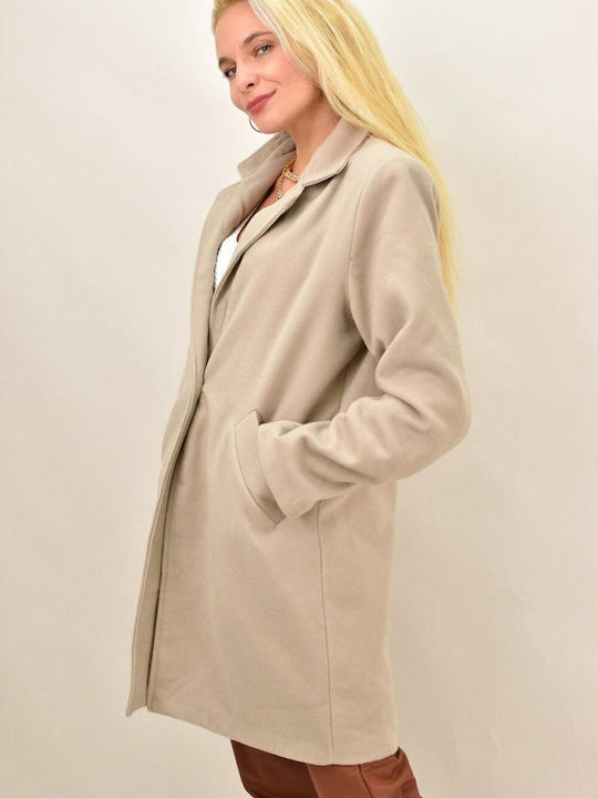 Women's Beige Coat with Buttons
